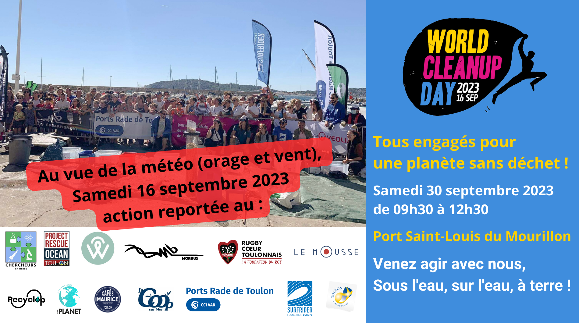 Collecte World Clean Up day - Dans l'eau, sur l'eau, à terre - Port St-Louis du Mourillon - Toulon